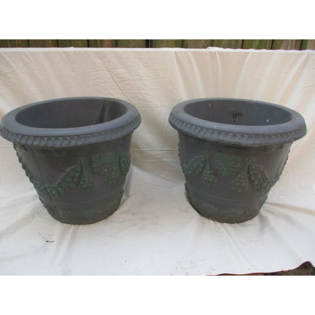 Vintage Ornate Concrete Blue Garden Planters With Garlands of Flowers - Set of 2 For Sale - Image 11 of 11