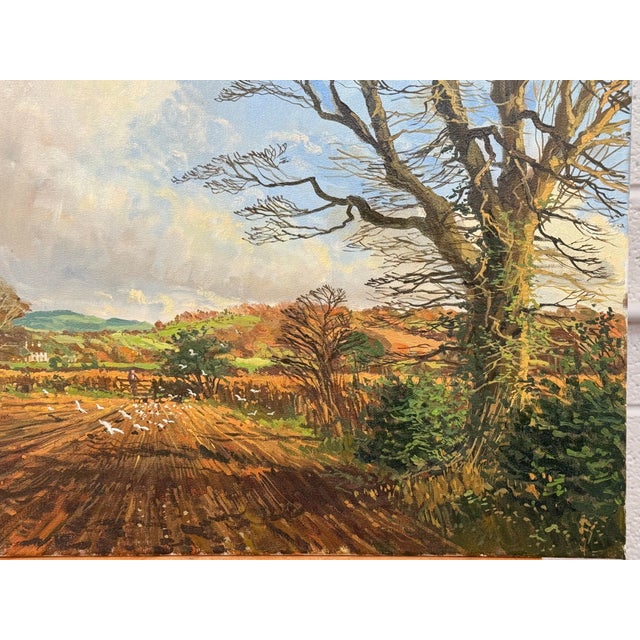 1985 Richard Woods Winter landscape with Seagulls on ploughed fields in the English Countryside For Sale - Image 14 of 15
