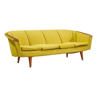 Johannes Andersen Style Mid Century Norwegian Teak and Wool Sofa For Sale