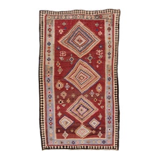 1960s Vintage Turkish Kilim Red Handmade Tribal Wool Rug For Sale