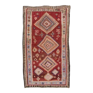 1960s Vintage Turkish Kilim Red Handmade Tribal Wool Rug