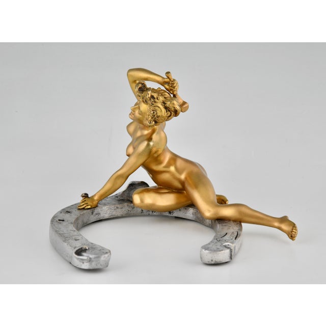 Georges Recipon, Nude Sculpture on Horseshoe, 1896, Bronze For Sale - Image 3 of 12