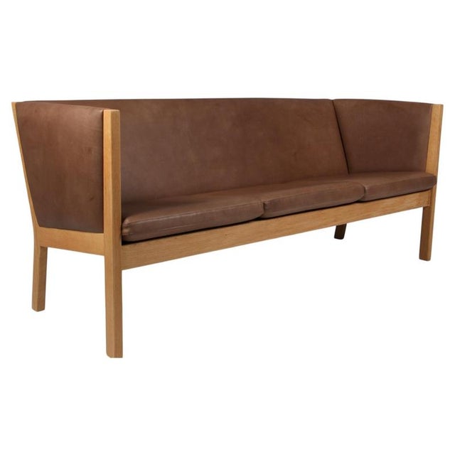Three-Seat Sofa in Oak and Full Grain Leather by Hans J. Wegner for Getama For Sale - Image 9 of 9