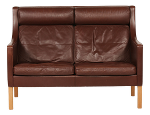 Tall 2432 Wingback Sofa in Brown Leather by Børge Mogensen for Fredericia Stolefabrik, 1970s