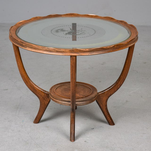 Brown Vintage French Gueridon Small Round Side Table With Etched Glass Top For Sale - Image 8 of 10