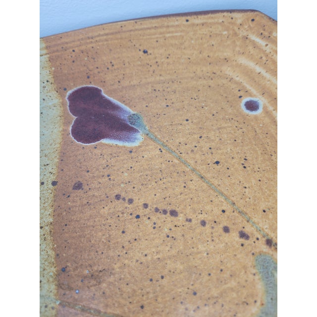 Late 20th Century Large Studio Art Pottery Platter With Oxblood Floral Motif For Sale - Image 4 of 12
