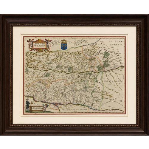 Antique Blaeu Map of Lyonnais, Forez, Beaujolais & Mâconnais, 1642 This original seventeenth-century map depicts the...