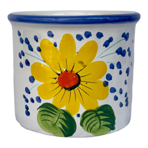 Vintage Italian Blue and White Ceramic Planter/Cachepot With Yellow Flower