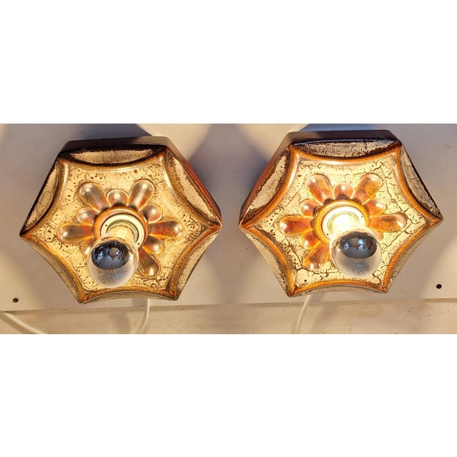 1970s Vintage Wall Lamps in Brown-Beige Ceramic by Pan, 1970s, Set of 2 For Sale - Image 5 of 10