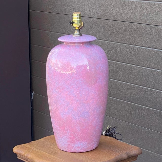 A vintage vibrant mottled pink glazed ceramic table lamp base. Ships quickly via FedEx Home Delivery!