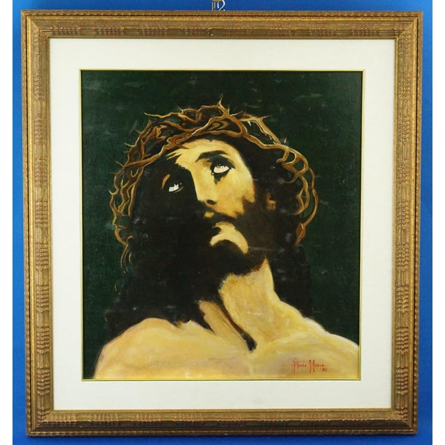 Alfredo d'Aima, The Face of Christ Jesus with Crown of Thorns, 1987, Oil on Canvas For Sale - Image 13 of 13