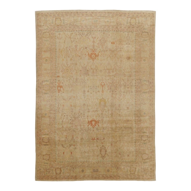 Rug & Kilim’s Oushak-Inspired Oversized Rug in Beige & Gold Floral Pattern For Sale