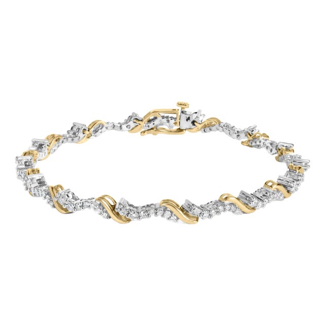 10K Yellow and White Gold 2.00 Cttw Diamond "S" Link 7" Bracelet (H-I Color, I2-I3 Clarity) For Sale
