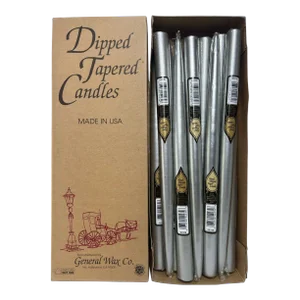 General Wax Co. Dipped Tapered Candles, Silver, 1 Dozen, 12 In., No. 5412 (Nib)