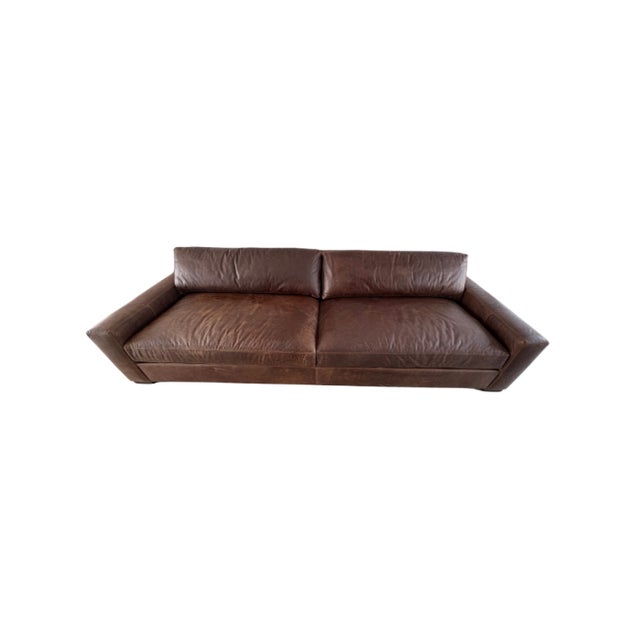 Restoration Hardware Maxwell Leather Sofa — 10' Luxe Depth Italian Berkshire Leather in Cocoa | Open Box** Configured...