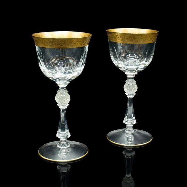 1920s Pair of Antique Art Deco French Glass Celebratory Port Glasses For Sale - Image 13 of 13