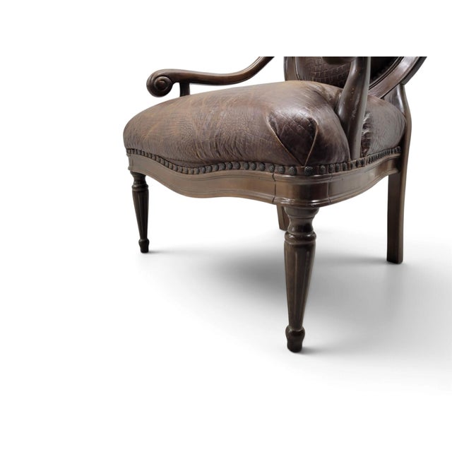 Pair of French Neoclassical Louis XVI Style Alligator-Embossed Leather Armchairs For Sale - Image 13 of 14