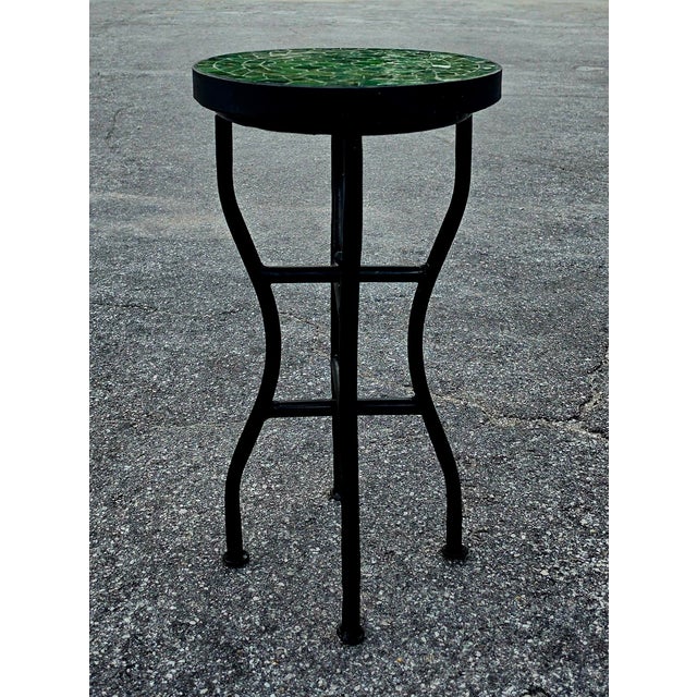 Green 14" Mini Moroccan Mosaic Accent Table – Tamegroute Green Tile Top For Sale - Image 8 of 11