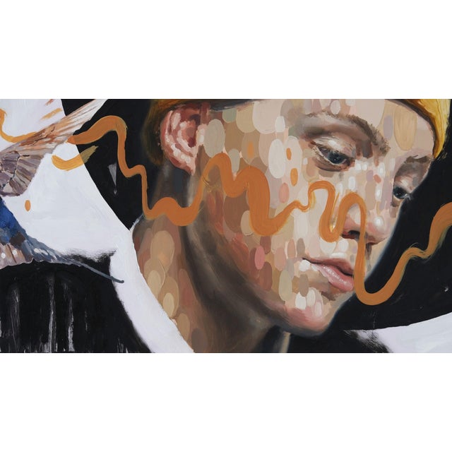 Common Thread 3 by Stefan Smit | Oil on Panel Portrait of a person with abstract elements. For Sale