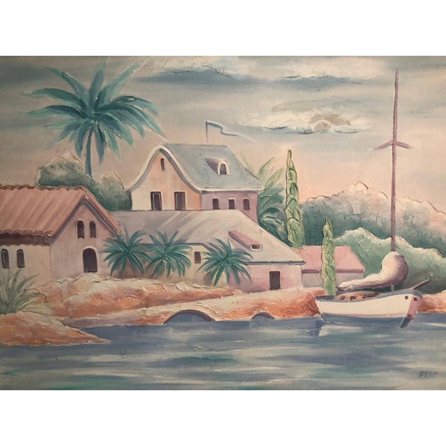 Mid 20th Century Large Pastel Oil on Canvas Painting Signed on the Bottom For Sale - Image 5 of 5