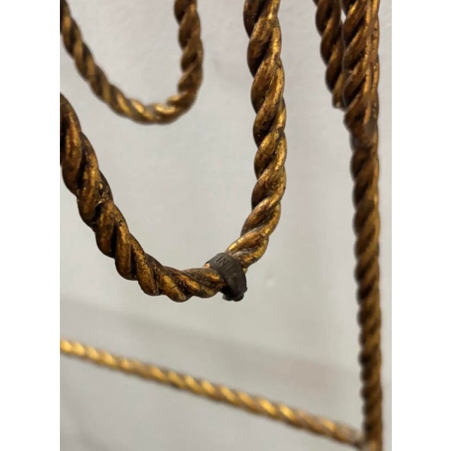 Hollywood Regency Mid Twentieth Century Hollywood Regency Twisted Metal Rope and Tassel Petite Demilune Three Shelf Table For Sale - Image 3 of 8