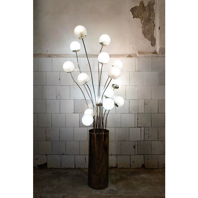 15-light floor lamp with chromed metal frame and opal glass shades. Model 1036/15 Designer Pia Guidetti Crippa...