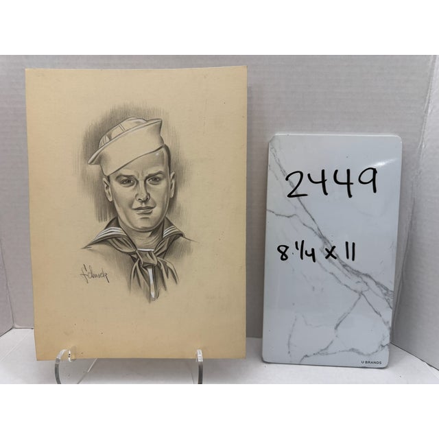 1940s 1940s Original Signed Graphite Portrait of u.s. Navy Sailor, 11 X 8.25 In. For Sale - Image 5 of 5