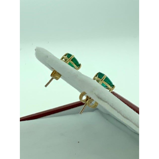 3 Carat Oval Natural Emerald Stud Post Earrings 14 Karat Yellow Gold For Sale - Image 4 of 18