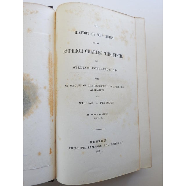 Rustic European 1857 History Charles v by Prescott and Robertson - Set of 3 Books For Sale - Image 3 of 6