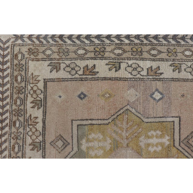 Early 20th Century Antique Turkish Oushak Runner With Soft Gold and Celadon Geometric Medallions For Sale - Image 5 of 13