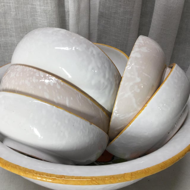 Mid 20th Century Italian Salad Bowl Set in Glazed Terra Cotta With Orange Floral Design - 9 PCS For Sale - Image 9 of 11