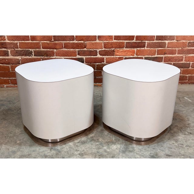 Metal Vintage 1980's Postmodern Light Gray Formica & Chrome Drum Side Tables - a Pair For Sale - Image 7 of 7