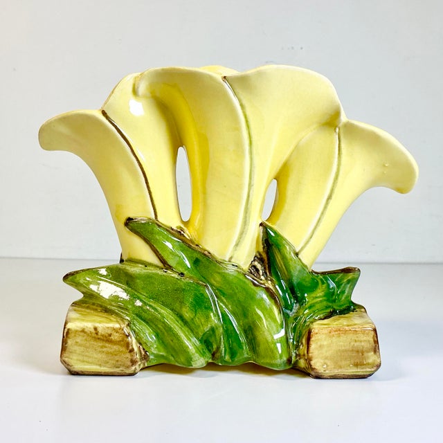 Ceramic 1930s Vintage Art Deco Americana Boho Chic McCoy Pottery Lily Vase - 3 Wells. For Sale - Image 7 of 16