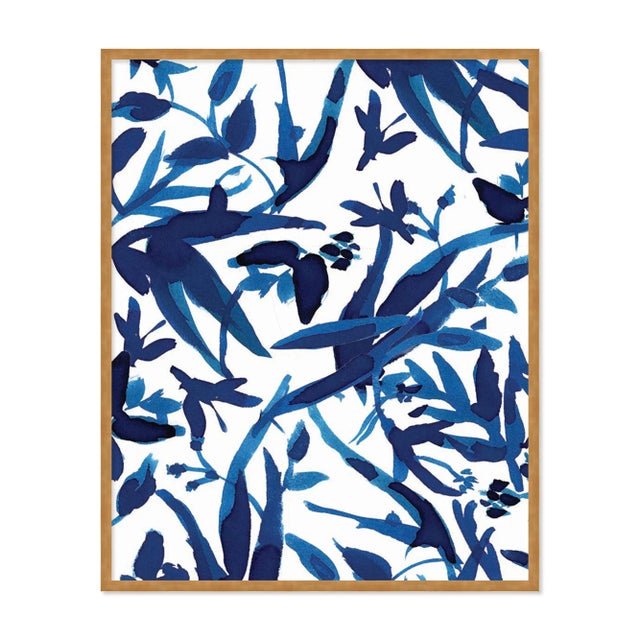 Contemporary Cobalt Vines 1 by Gold Rush Art, Art Print in Gold Frame, Large For Sale - Image 3 of 3