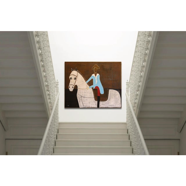 Contemporary Man on Horseback Oil Painting, Large Equestrian Portrait Painting 170 X 210 Cm For Sale - Image 3 of 11