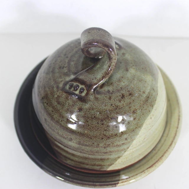 1970s Vintage Studio Pottery Lidded Butter Dish For Sale - Image 5 of 8
