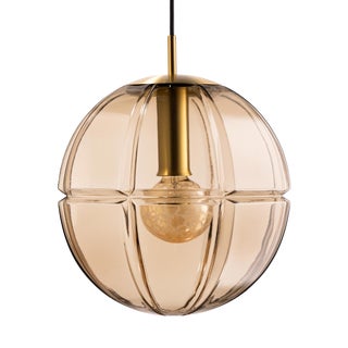 Vintage Pendant Lamp in Smoked Glass and Brass from Peill & Putzler, Germany, 1970s For Sale