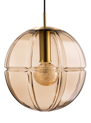 Vintage Pendant Lamp in Smoked Glass and Brass from Peill & Putzler, Germany, 1970s