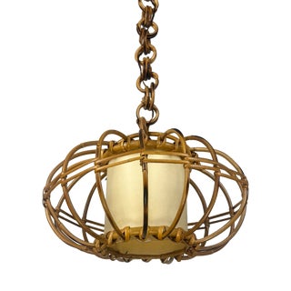 Mid-Century Bamboo Rattan and Paper Pendant Lamp, Italy, 1960s For Sale