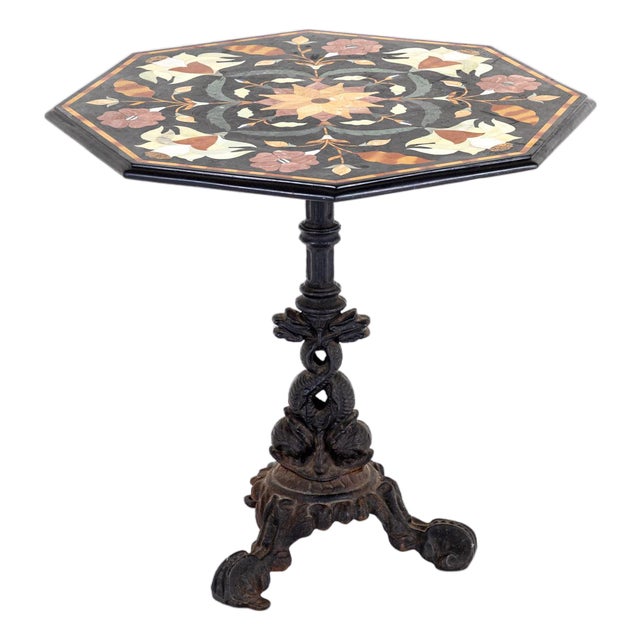 Italian Table with Pietra Dura Black Marble Top For Sale