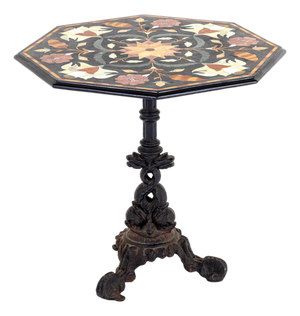 Italian Table with Pietra Dura Black Marble Top