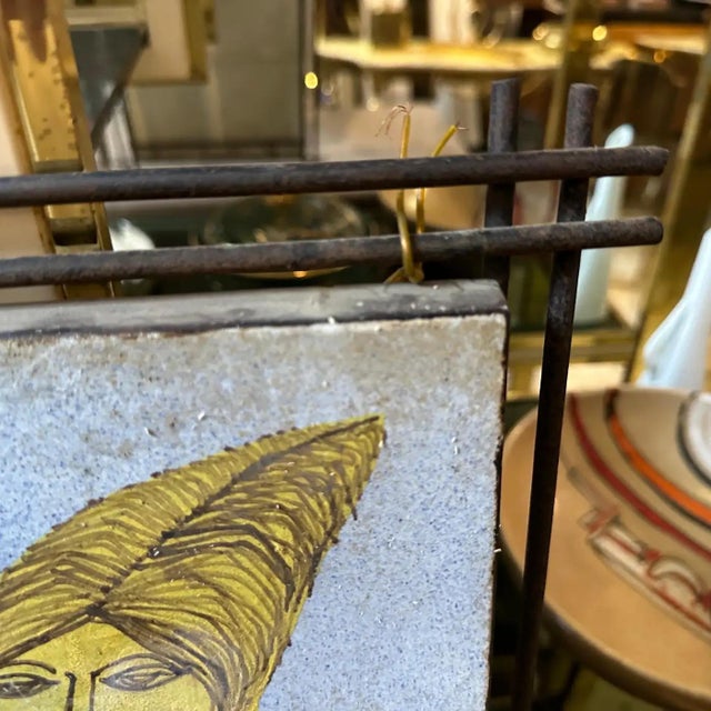 1950s Mid-Century Modern Iron Framed Hand Painted Ceramic Italian Plaque For Sale - Image 10 of 11