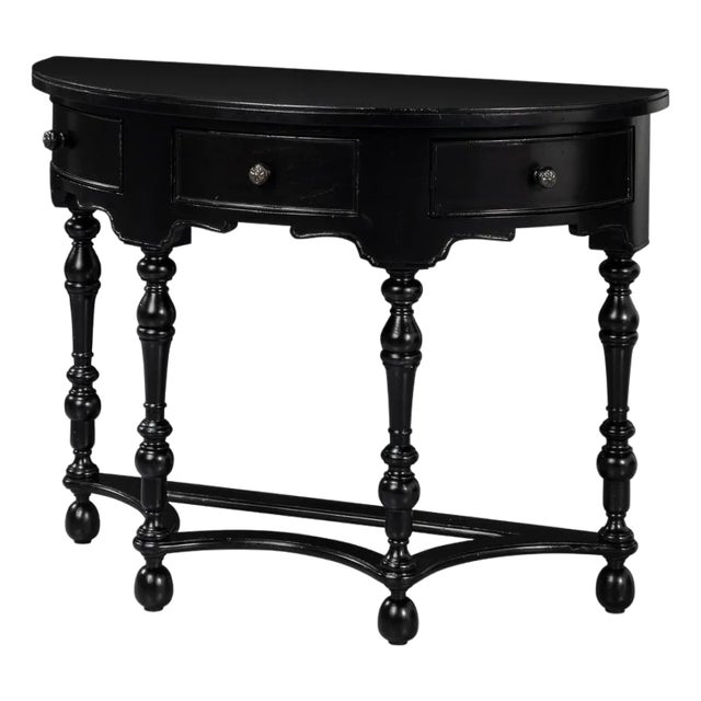 Black Demilune Console Table With Drawers For Sale