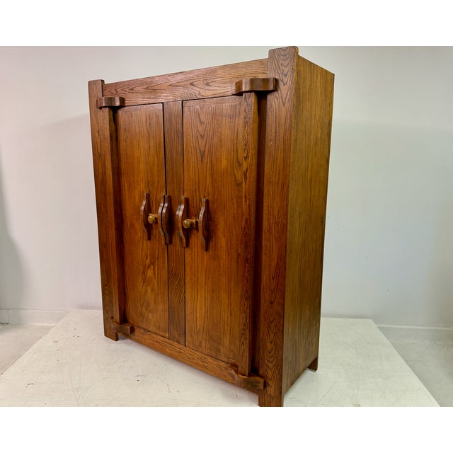 Brown Brutalist Belgian Oak Cupboard, 1960s For Sale - Image 8 of 10