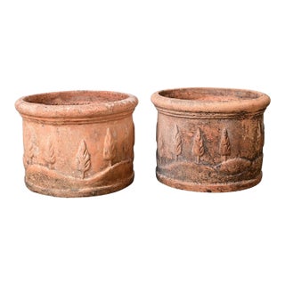 English Pair of 19th Century Terracotta Decorated Planters For Sale