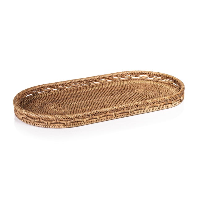 Heritage Heritage Weave Rattan Artistry Serving Tray, Oval For Sale - Image 4 of 4