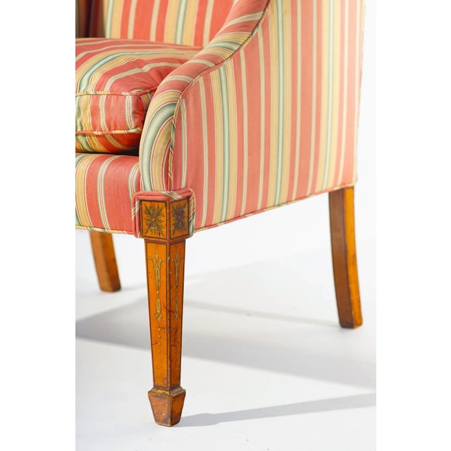 19th c. English painted Satinwood Club Chair 33.5"H 26"W 19"d seat height 18.5"
