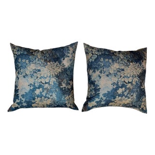 Vintage Old World Weavers Verdure Tapestry Linen and Cotton Down Pillows - A Pair For Sale