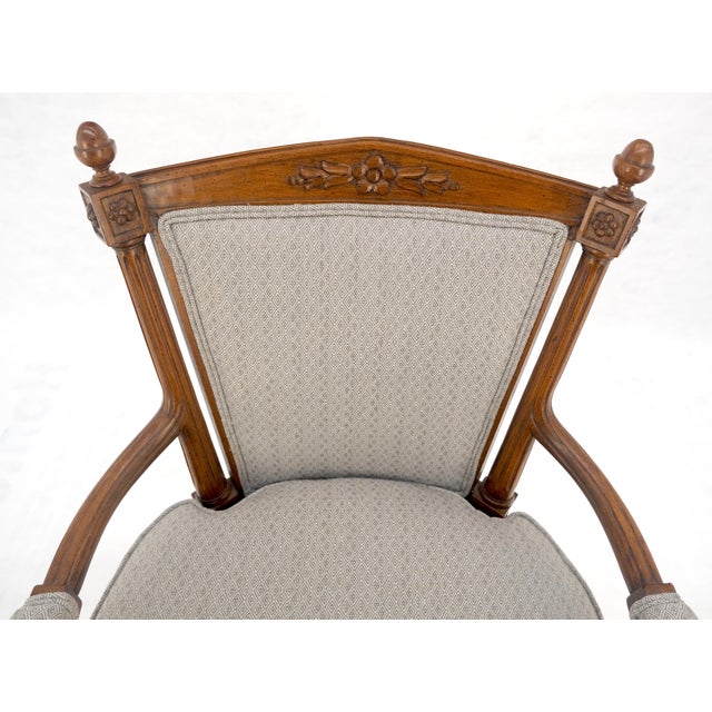 Pair of Directoire Style Acorn Finials Solid Cherry Open Arm Lounge Chairs MINT!