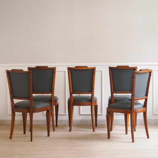 Art Deco Chairs with Petrol Faux Leather Seats, 1930s, Set of 6 For Sale - Image 11 of 18